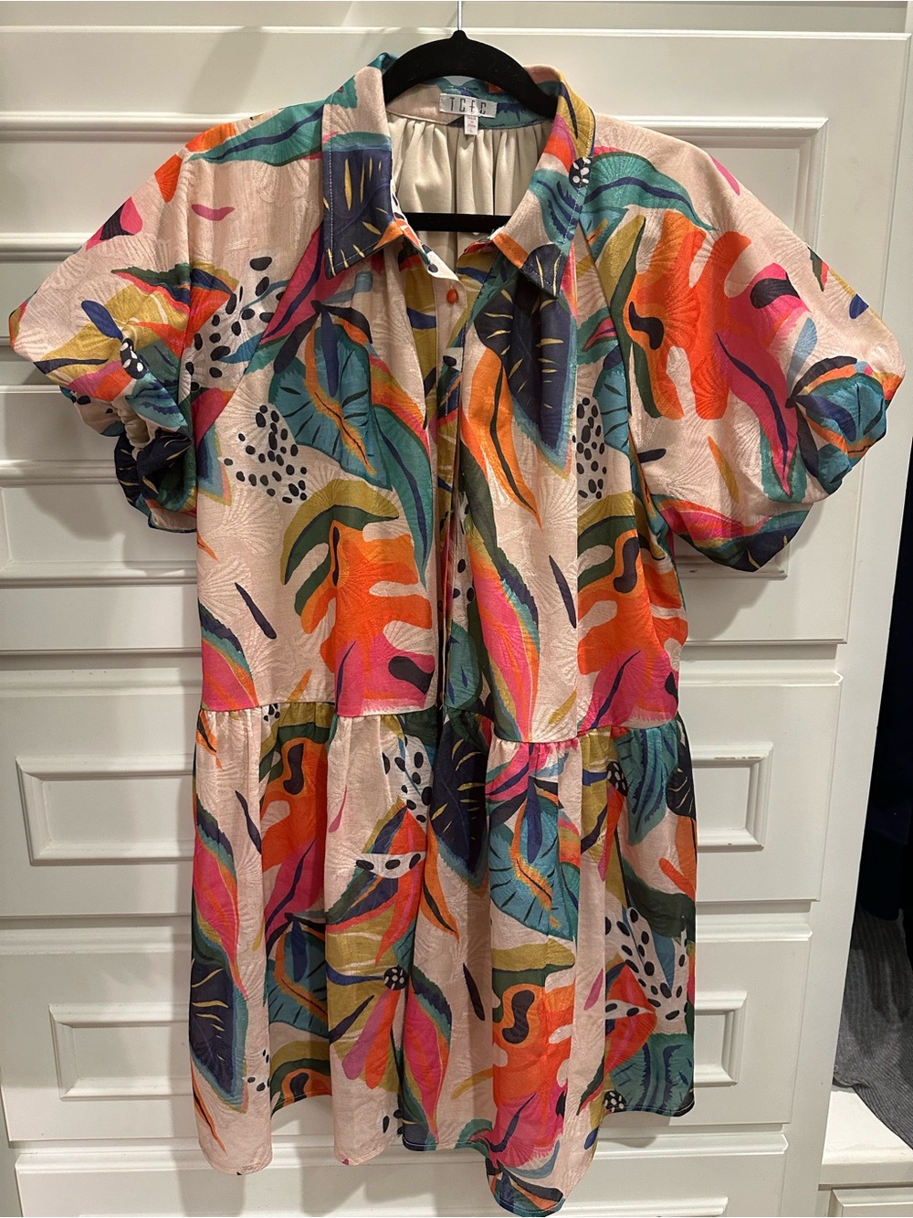 TCEC Brand Dress - Multicolor Tropical Print Button-Front Shirt Dress